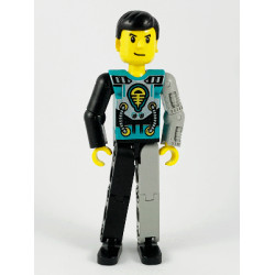 Technic Figure Black/Light Gray Legs, Dark Turquoise Torso with Yellow, Black, Silver Pattern, Light Gray Mechanical Left Arm – ТЕХНИК