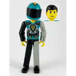 Technic Figure Black/Light Gray Legs, Dark Turquoise Torso with Yellow, Black, Silver Pattern, Light Gray Mechanical Left Arm, Printed Helmet – ТЕХНИК
