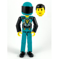 Technic Figure Dark Turquoise Legs, Dark Turquoise Torso with Yellow, Black, Silver Pattern, Black Arms, Dark Turquoise Helmet, Black Visor – ТЕХНИК