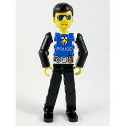 Technic Figure Black Legs, White Top with Police Logo, Black Arms – ТЕХНИК
