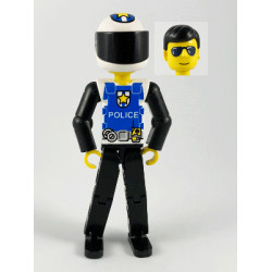 Technic Figure Black Legs, White Top with Police Logo, Black Arms, White Helmet, Black Visor – ТЕХНИК