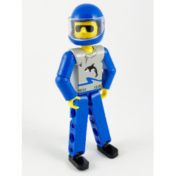 Technic Figure Blue Legs, Light Gray Top with Orca Pattern, Blue Arms, Blue Helmet – ТЕХНИК