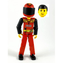 Technic Figure Red Legs, Red Top with Black 'FIRE', Black Arms (Fireman), Red Helmet with Flame, Black Visor - Without Sticker – ТЕХНИК