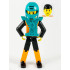 Technic Figure Orange/Black Legs, Orange Torso with Silver Pattern, Black Arms, Black Hair, Dark Turquoise Helmet and Armor – ТЕХНИК