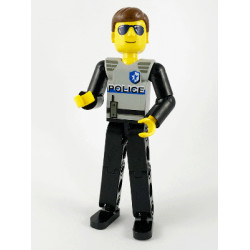Technic Figure Black Legs, Light Gray Top with Police Pattern, Black Arms – ТЕХНИК