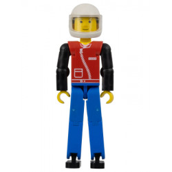 Technic Figure Blue Legs, Red Top with Zipper, Black Arms, Black Hair, White Helmet – ТЕХНИК