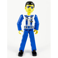 Technic Figure Blue Legs, White Top with Zipper and Blue Shoulder Harness Pattern, Blue Arms – ТЕХНИК