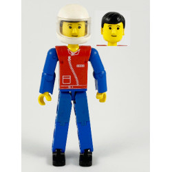 Technic Figure Blue Legs, Red Top with Zipper, Blue Arms, Black Hair, White Helmet – ТЕХНИК