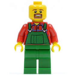 LEGO Brand Store Male, Overalls Farmer Green, Brown Moustache and Goatee, No Headgear (no specific back printing) {Glasgow} – МАРКА ЛЕГО