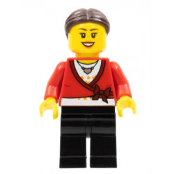 LEGO Brand Store Female, Sweater Cropped with Bow, Heart Necklace, Black Legs, Dark Brown Hair with Bun – МАРКА ЛЕГО