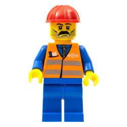 Orange Vest with Safety Stripes - Blue Legs, Moustache, Red Construction Helmet – ВЛАКОВЕ