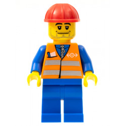Orange Vest with Safety Stripes - Blue Legs, Beard Stubble, Red Construction Helmet – ВЛАКОВЕ