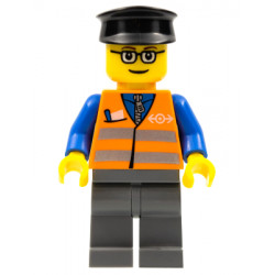 Orange Vest with Safety Stripes - Dark Bluish Gray Legs, Glasses, Black Hat – ВЛАКОВЕ