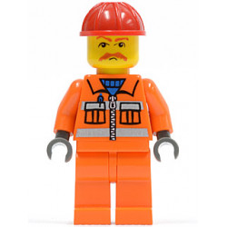 Orange Vest with Safety Stripes - Orange Legs, Red Construction Helmet, Brown Moustache, Dark Bluish Gray Hands – ВЛАКОВЕ