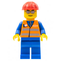 Orange Vest with Safety Stripes - Blue Legs, Silver Glasses, Red Construction Helmet – ВЛАКОВЕ