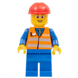 Orange Vest with Safety Stripes - Blue Legs, Gray Frame Glasses, Red Construction Helmet – ВЛАКОВЕ