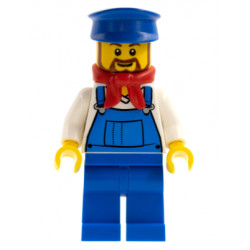 Overalls Blue over V-Neck Shirt, Blue Legs, Blue Hat, Brown Beard Rounded - Cargo Train Driver – ВЛАКОВЕ