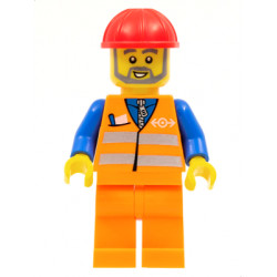 Orange Vest with Safety Stripes - Orange Legs, Red Construction Helmet, Gray Beard – ВЛАКОВЕ