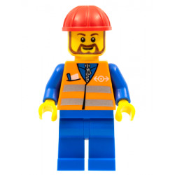 Orange Vest with Safety Stripes - Blue Legs, Red Construction Helmet, Brown Beard Rounded – ВЛАКОВЕ