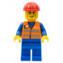 Orange Vest with Safety Stripes - Blue Legs, Brown Eyebrows and Cheek Lines, Red Construction Helmet – ВЛАКОВЕ