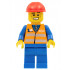 Orange Vest with Safety Stripes - Blue Legs, Cheek Lines and Wide Grin, Red Construction Helmet – ВЛАКОВЕ