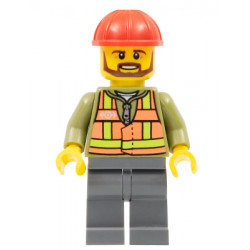 Light Orange Safety Vest, Dark Bluish Gray Legs, Red Construction Helmet, Brown Beard – ВЛАКОВЕ