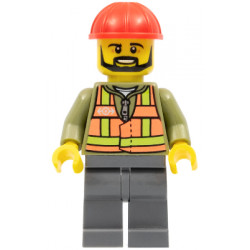 Light Orange Safety Vest, Dark Bluish Gray Legs, Red Construction Helmet, Black Beard – ВЛАКОВЕ