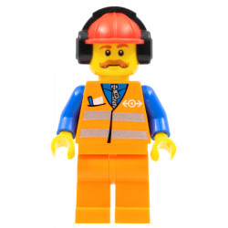Orange Vest with Safety Stripes - Orange Legs, Red Construction Helmet with Black Ear Protectors / Headphones – ВЛАКОВЕ