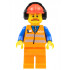 Orange Vest with Safety Stripes - Orange Legs, Red Construction Helmet with Black Ear Protectors / Headphones – ВЛАКОВЕ