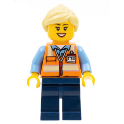 Train Worker - Female, Orange Safety Vest with Badge, Dark Blue Legs, Bright Light Yellow Ponytail and Swept Sideways Fringe – ВЛАКОВЕ