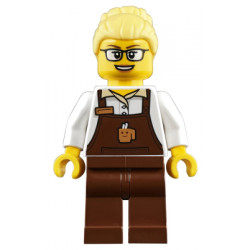 Barista - Female, Reddish Brown Apron with Cup and Name Tag, Reddish Brown Legs, Bright Light Yellow Hair, Glasses – ГРАДСКИ