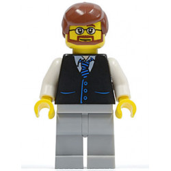Black Vest with Blue Striped Tie, Light Bluish Gray Legs, White Arms, Reddish Brown Male Hair, Beard and Glasses – ГРАДСКИ