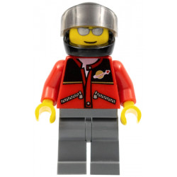 Red Jacket with Zipper Pockets and Classic Space Logo, Dark Bluish Gray Legs, Black Helmet, Silver Sunglasses – ГРАДСКИ