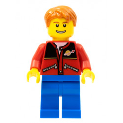 Red Jacket with Zipper Pockets and Classic Space Logo, Blue Legs, Dark Orange Short Tousled Hair – ГРАДСКИ