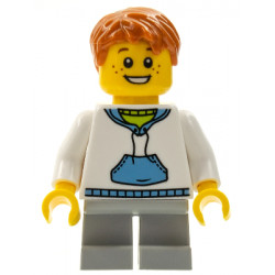 Child - Boy, White Hoodie with Medium Blue Pocket, Light Bluish Gray Short Legs, Dark Orange Tousled Hair, Freckles – ГРАДСКИ