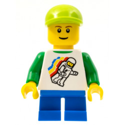 Classic Space Minifigure Floating Pattern, Blue Short Legs, Lime Short Bill Cap, Reddish Brown Eyebrows – ГРАДСКИ