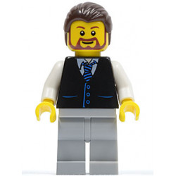 Black Vest with Blue Striped Tie, Light Bluish Gray Legs, White Arms, Dark Brown Hair, Brown Beard Rounded – ГРАДСКИ