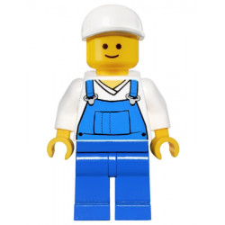 Overalls Blue over V-Neck Shirt, Blue Legs, White Short Bill Cap – ГРАДСКИ
