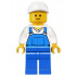 Overalls Blue over V-Neck Shirt, Blue Legs, White Short Bill Cap – ГРАДСКИ