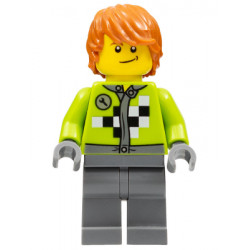 Lime Jacket with Wrench and Black and White Checkered Pattern, Dark Bluish Gray Legs, Dark Orange Hair, Crooked Smile – ГРАДСКИ