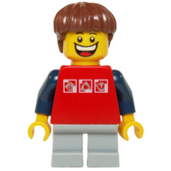 Red Shirt with 3 Silver Logos, Dark Blue Arms, Light Bluish Gray Short Legs, Reddish Brown Hair – ГРАДСКИ