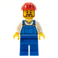 Overalls Blue over V-Neck Shirt, Blue Legs, Red Construction Helmet, Beard – ГРАДСКИ