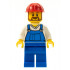 Overalls Blue over V-Neck Shirt, Blue Legs, Red Construction Helmet, Beard – ГРАДСКИ