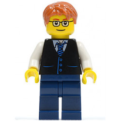 Black Vest with Blue Striped Tie, Dark Blue Legs, White Arms, Dark Orange Short Tousled Hair, Rectangular Glasses – ГРАДСКИ