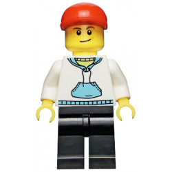 White Hoodie with Medium Blue Pocket, Black Legs, Red Short Bill Cap, Crooked Smile – ГРАДСКИ