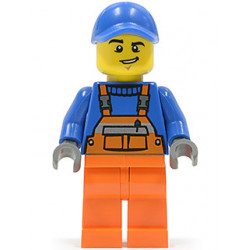 Overalls with Safety Stripe Orange, Orange Legs, Blue Cap with Hole, Lopsided Grin – ГРАДСКИ