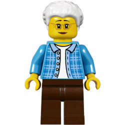 Grandma, Dark Azure Plaid Jacket with Collar, Dark Brown Legs and White Hair – ГРАДСКИ