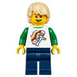 Boy - Classic Space Minifigure Floating Pattern, Dark Blue Legs, Tan Tousled Hair – ГРАДСКИ