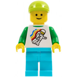 Classic Space Minifigure Floating Pattern, Medium Azure Legs, Lime Short Bill Cap, Standard Grin – ГРАДСКИ