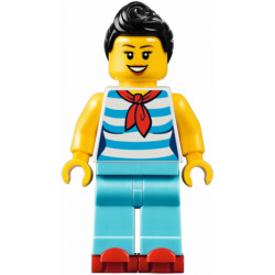 Downtown Diner Waitress - Female, Dark Azure and White Striped Shirt with Red Scarf, Medium Azure Legs, Black Ponytail, Red Roller Skates – ГРАДСКИ